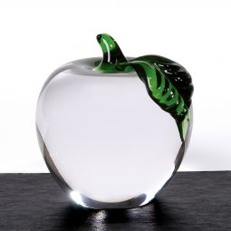 Clear Glass Apple with Green Leaf