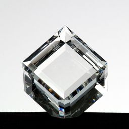 Small Mounted Beveled Cube, Optical Crystal  2" x 2"