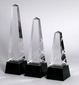 8" Executive Obelisk, Clear/Black Optical Crystal